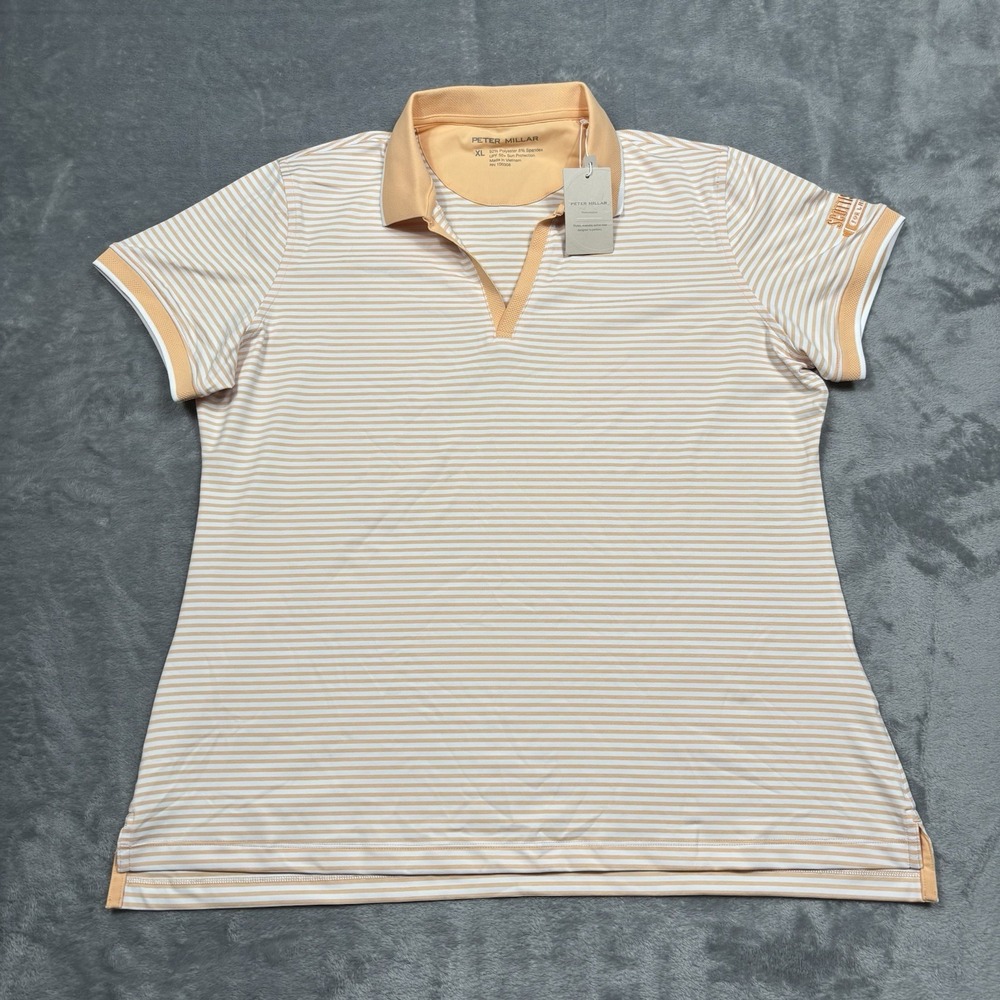Peter Millar Women's Betty Drop-V Polo Orange White Stripe Size XL NWT